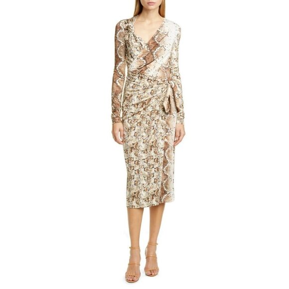 Altuzarra Multicolor Dinah Snakeskin Print Long Sleeve Sheath Dress Size 36 US 4 - Picture 1 of 5